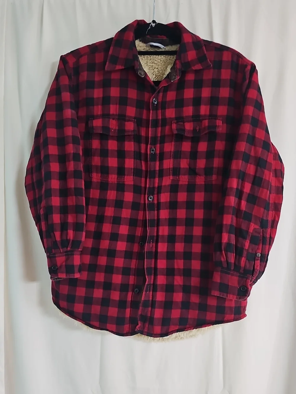 Gap Kids Red and Black Buffalo Plaid Sherpa-Lined Button-Down Jacket